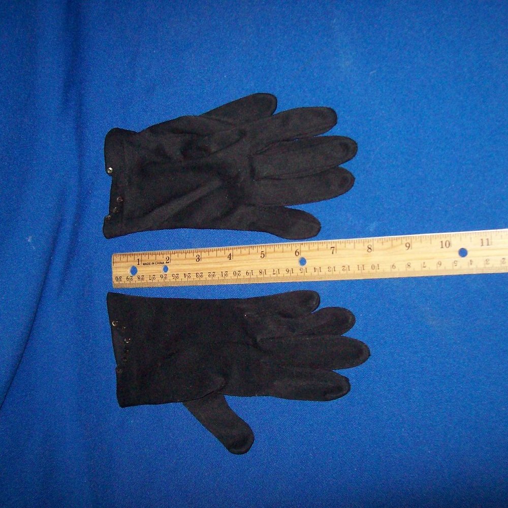 Vintage Ladies Dress Gloves - Black w/ Tiny Smokey Colored Buttons
